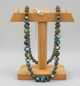 Collar de plata 925 de 18 pulgadas para mujer, accesorio de moda con cuentas de piedra labradorita Natural curativa, diseño anudado a mano - Product Image 4