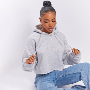 Nueva Llegada Sudadera Corta de Algodón de Alta Calidad para Invierno con Dobladillo sin Rematar, Lavado Ácido Gris, Diseño Sólido con Bolsillos y Logotipo Frontal - Product Image 5