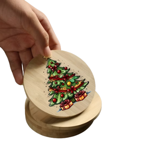 Handmade Round Wooden Coasters with <b>Christmas</b> Theme Printed Design for Holiday and Table Decoration Made in Vietnam - Product Image 1