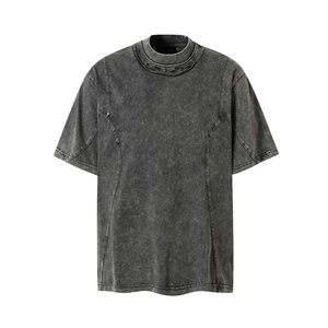 เสื้อยืดโอเวอร์ไซส์สีลาเวนเดอร์ ผ้าเจอร์ซีย์ฟอกสี ทรงลำลอง คอกลม แขนสั้น สีพื้น ความยาวปกติ ผ้าถัก ฟอกสีแบบแอซิดวอช สำหรับผู้ชาย - Product Image 4