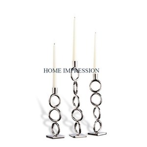 Lot de 3 bougeoirs de décoration de table en argent avec base en métal de différentes tailles bougeoirs de salon de luxe - Product Image 2