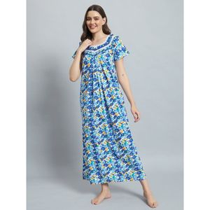 Camisón de Encaje 100% Algodón para Mujer, Manga Media, Largo Completo, Tejido Transpirable, Estampado Floral, Elegante, Otoño/Primavera/Verano - Product Image 1