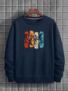 เสื้อสเวตเชิ้ตคอกลมสีน้ำเงินพิมพ์ลายคุณภาพสูง ทรงปกติ ผ้าฝ้าย 100% ทรงปกติ แบบถัก สไตล์ฤดูใบไม้ร่วง แบบสวมด้านหน้า - Product Image 2