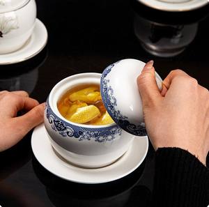 Pot à ragoût en céramique YCPS12 avec bord doré, bol à soupe, pot à nid d'oiseau séparant l'eau pour un usage domestique et hôtelier avec logo personnalisé - Product Image 6