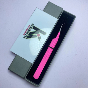 Pinces à épiler pour extensions de cils en acier inoxydable de qualité supérieure, à pointe lisse, à angle de 45 degrés, roses, avec boîte, prix compétitifs - Product Image 1