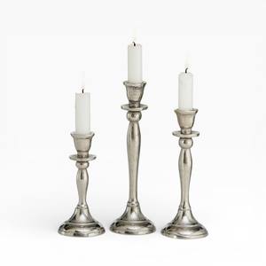 Classic <b>Silver</b> Finish Metal Candle Holder Set Of Three With Traditional Turned Design For Formal Home Decor - Product Image 1