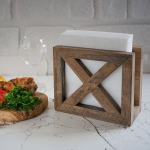 Servilletero de lujo Diseño clásico Hogar Cocina Mango Acacia Mesa de comedor de madera Almacenamiento de metal decorativo para cajas de pañuelos - Product Image 2