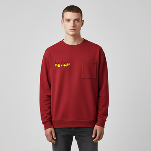 Heavyweight 100% Cotton Fleece Oversized <b>Crewneck</b> Sweatshirt Men's Drop Shoulder Winter Casual Wear Unique Design Embroidered - Product Image 1