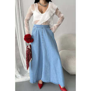 Falda larga vaquera con volantes y corte en A - Product Image 3