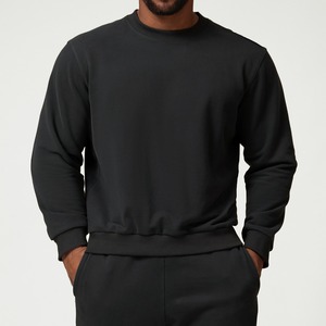 สเวตเชิ้ตคอกลมแขนยาวสำหรับผู้ชายสเวตเชิ้ตลำลองโอเวอร์ไซส์สีพื้น - Product Image 3