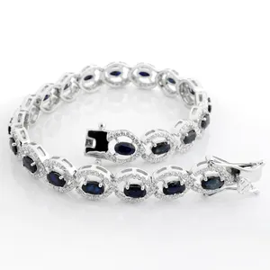 Trendy Bracelet Design with Real Blue Sapphire Gemstones 925 Silver Bracelets for Daily Wear Party Gift Jewelry