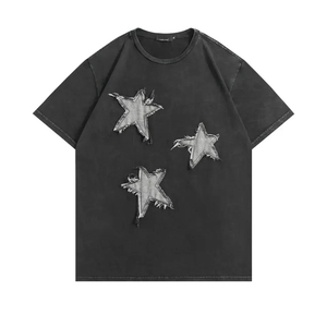 OEM 2024 <b>Acid</b> Wash <b>Drop</b> Shoulder T Shirt Vintage Crew Neck Distressed Applique Distressing T Shirts High Quality T Shirt - Product Image 1