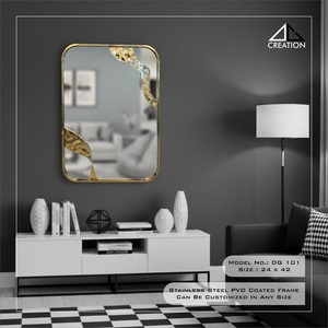 Large Stainless Steel PVD Coated Frame <b>Mirror</b> For Bathroom Vanity Offering <b>Crystal</b> Reflection & Timeless Wall Accent From India - Product Image 3