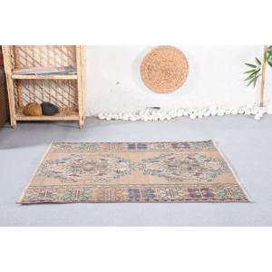 Alfombra de lana turca Vintage geométrica azul Beige clásica 3x3ft alfombra de sala de estar látex para adolescentes Patchwork para pasillo rectángulo - Product Image 1