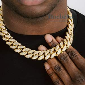 Gran oferta de joyería fina de plata 925 para hombre, cadena de eslabones cubanos de diamante de moissanita chapada en oro de 19MM y 18K, cadenas cubanas heladas a la venta - Product Image 1