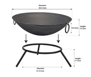 Garden Fit Pit Cast Iron <b>Large</b> Kadai Bowl With Tripod Stand Black Coated Farmhouse BBQ Party Rustic Fire Pit Garden Accessories - Product Image 5