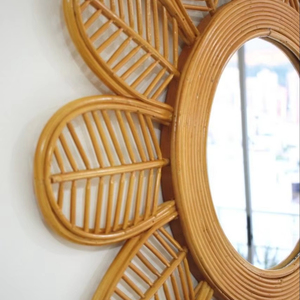 Modern Style Handwoven Rattan <b>Flower</b> Petal Wall <b>Mirror</b> Eco-Friendly Feature for Anniversary Occasions - Product Image 1