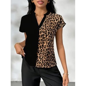 Chemisier Sandy à manches courtes et col en V pour femme, imprimé léopard, 35713 - Noir - Product Image 2