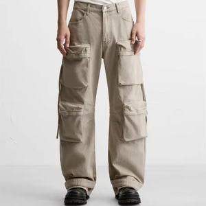 Pantalon cargo ample à jambes larges en denim de coton délavé ZRA, coupe décontractée, pantalon personnalisé, jeans pour hommes, 8 poches, pantalon de travail pour hommes - Product Image 1