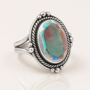 Bague en quartz Aura d'ange la plus vendue, argent sterling 925, forme ovale 10x14mm, bijou bohème, pierre précieuse, bijoux de mariage pour femmes - Product Image 5