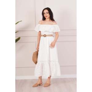 Vestido Largo Maxi Blanco con Cinturón en el Cuello para Mujer LUSTRIN - Ropa de Verano Elegante de Mezcla de Algodón al por Mayor - Product Image 2