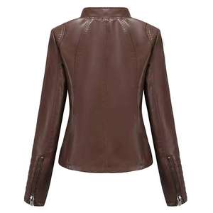 Chaqueta de lana de cuero grueso de Invierno para mujer, abrigo de motorista cálido con cremallera a la moda, prendas de vestir holgadas informales para mujer - Product Image 2