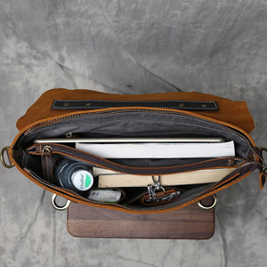 Vintage Genuine Leather Laptop Messenger Protective Crossbody Shoulder Bag Durable Office Style Zipper Closure - Product Image 6
