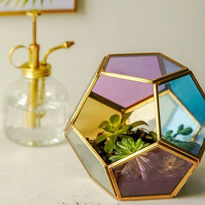 Terrario de cristal chapado en oro de alta calidad, jarrón de cristal con forma geométrica de tamaño personalizado, decoración de sala de estar de estilo moderno - Product Image 3