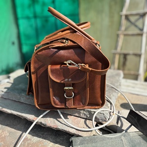 Bolsa de lona de viaje deportiva de lujo antigua, cuero de grano completo, bolsillo con muchas hebillas, impermeable, gran capacidad, equipaje de gimnasio, bolsa de fin de semana - Product Image 5