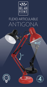 BEL AIR HOME - Antigona - Vintage <b>Retro</b> Articulated LED <b>Desk</b> Lamp , Adjustable 34-67cm , E27 Lighting, Metal, Red - Product Image 3