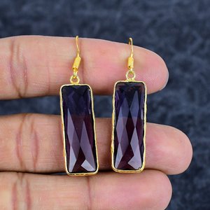 Pendientes de Plata de Ley 925 con Amatista Morada, Pendientes Hechos a Mano con Engaste y Baño de Oro para Mujer, Pendientes Morados - Product Image 2