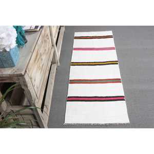 Tapis de 1,7 x 4,7 pieds, tapis turc vintage, tapis oriental en laine blanc et rouge - Product Image 3
