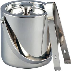 Cubo de hielo redondo de metal de acero inoxidable con pinzas de hielo y cubierta para bar o fiesta que sirve champán o cerveza con tapa - Product Image 2