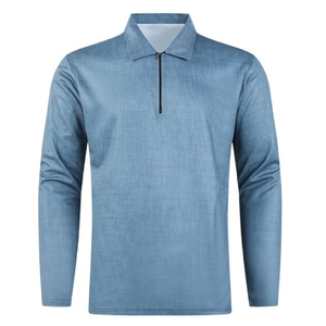 Vente en gros, fermeture éclair personnalisée, manches longues, Polo, tricoté à la main, belle couleur unie, 180-200 GSM, Streetwear tricoté à la main pour hommes - Product Image 5