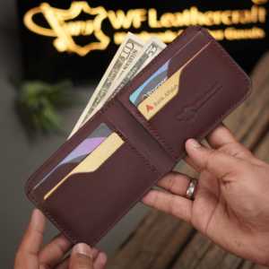 กระเป๋าสตางค์แบบพับสองตอน รุ่น No.55 Slim Classic แบบเย็บเต็มใบ สีเบอร์กันดี ทำจากหนังฟูลเกรนเวจแทน - Product Image 2