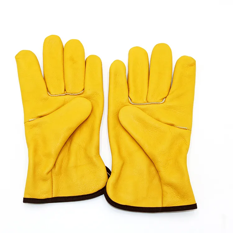 Köknar tabakası endüstriyel sürücü eldivenleri/açık bahçe eldiveni sarı/özelleştirilmiş üst tahıl sarı deri sürücü bahçe eldiveni