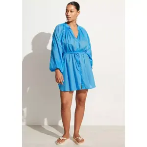 Automne décontracté Mini Kimono pour femmes attrayant dames bleu 100% coton Sexy col carré manches longues plaine colorant naturel - Product Image 1