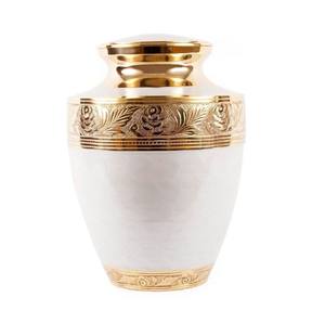 Urnas de cremación de latón de alta calidad con banda de grabado, urnas funerarias de Metal con acabado de esmalte dorado y blanco para cenizas humanas - Product Image 1