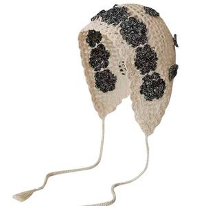 Handmade Cotton Character Hollow Flower Common Knitted <b>Hat</b> Unisex Adult <b>Purple</b> Pullover Face-Slimming Atmosphere Casual 56-58cm - Product Image 5