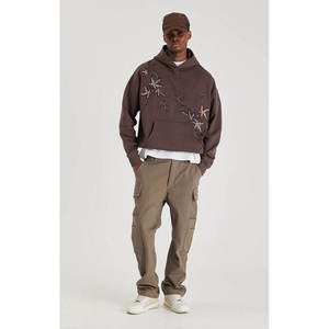 Sudadera con Capucha Bordada de Algodón Grueso de Moda Nueva OEM, Sudadera con Bordado Desgastado para Hombre - Product Image 2