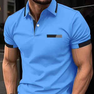 Polo à col à revers pour homme-Manches courtes, léger étirement, détails de boutons,- Summer Casual Wear - Product Image 1