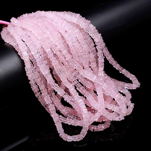 Cuentas de forma cuadrada Heishi de cuarzo rosa natural Cuentas de piedras preciosas lisas de cuarzo rosa de 4-6mm a precio de fabricante de India a granel 16" - Product Image 3