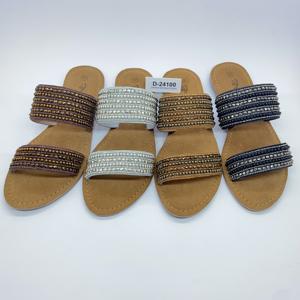 Haute qualité femmes mode Premium appartements nouveau Style perlé travail manuel brodé cuir Double sangle Slip amorti - Product Image 4