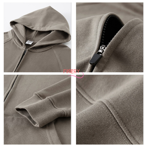 Peso pesado Venta caliente 445gsm 65% algodón 35% poliéster Tallas grandes Ropa unisex Ropa de calle Lisa personalizada Sudadera con capucha con cremallera - Product Image 3