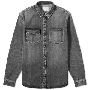 Veste en jean respirante coupe-vent à manches longues avec boutons recouverts, style urbain, pour homme, tissu personnalisé - Product Image 1