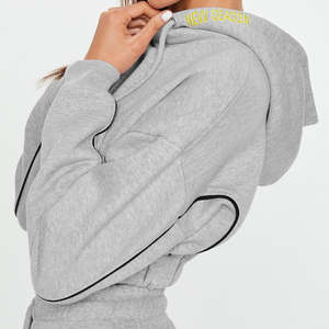 Trajes de jogging de alta calidad de algodón 100% para mujer, conjunto de chándal de 2 piezas de manga larga a la moda, Top corto y Sudadera con capucha - Product Image 2