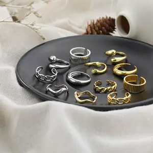 Drop Shipping Jewelry 925 Silver 18K Gold Plated Twisted Shape Open Adjustable Fashion Chunky Rings For Women