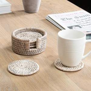 Dessous de verre en rotin fait main de forme ronde de style américain dans un sous-verre de table pour le dîner Accessoires de décoration intérieure - Product Image 5