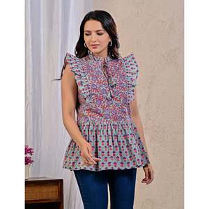 Blusa de Popelina de Algodón con Estampado Floral Pastel Jaal - Product Image 5