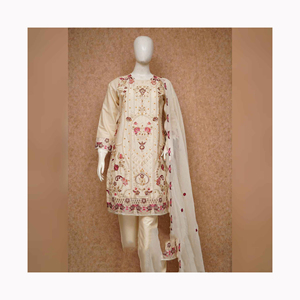 Salwar Kameez en soie Georgette brodée blanche élégante, réversible, avec dupatta rose, vêtements traditionnels indiens pakistanais pour femmes, pour mariage - Product Image 3